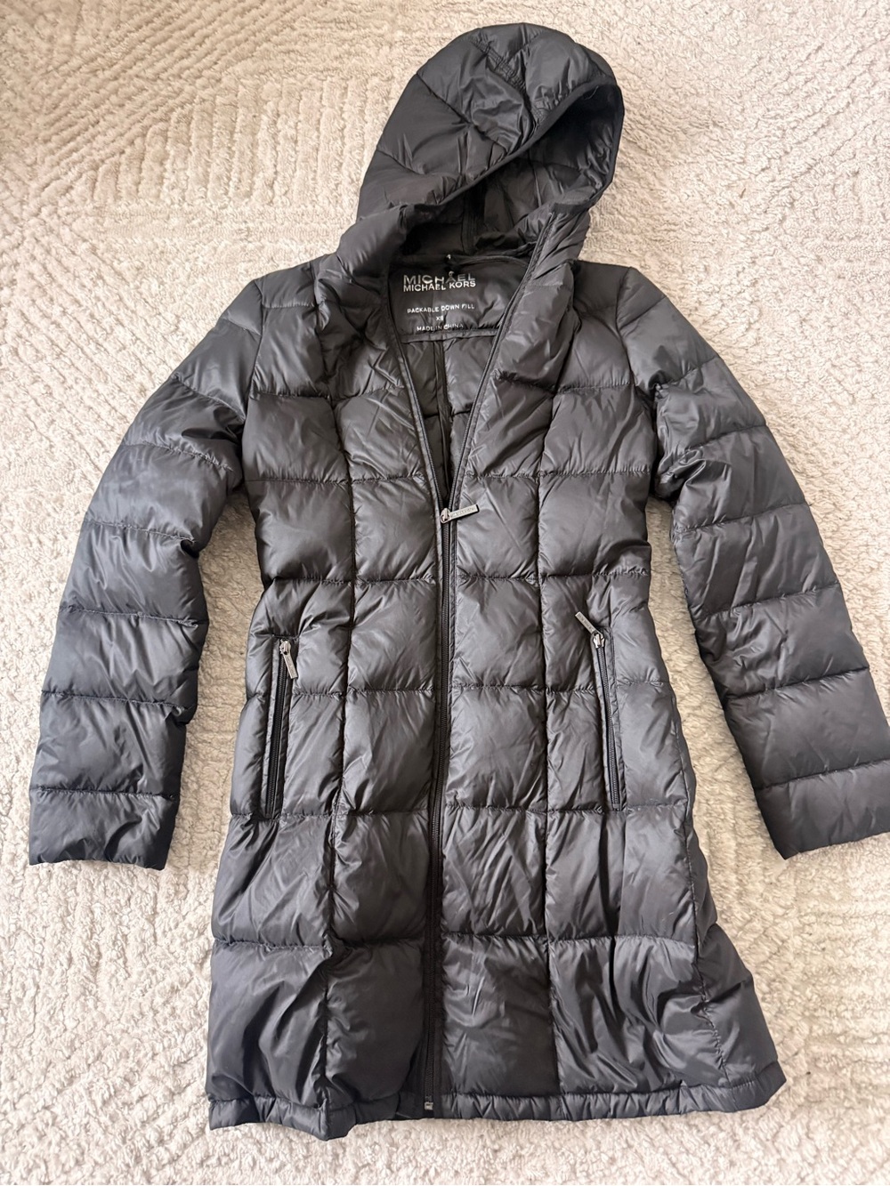 Michael Kors Black Long Hooded Puffer Coat